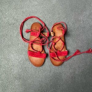 Frye Leather Gladiator Sandals with Red Suede Laces - 7